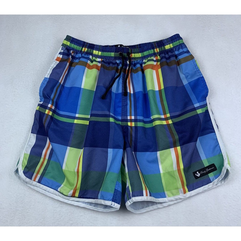 Rowdy Gentleman RG Blue Green Plaid Swim Trunks Mesh Lined Pockets Sz L